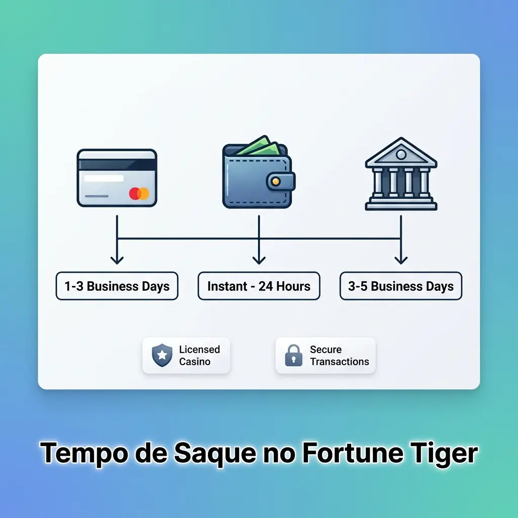 Tabela com tempo de saque no Fortune Tiger por método: Pix, Boleto, Cartão e Transferência Bancária
